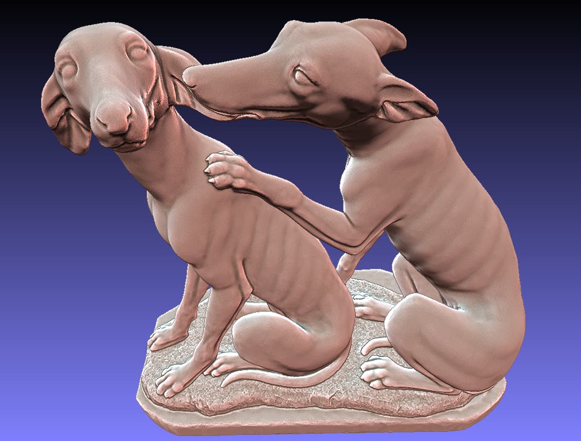 La mesh 3D vista da un'angolazione opposta, necessaria per completare la ricostruzione tridimensionale del gruppo scultoreo
