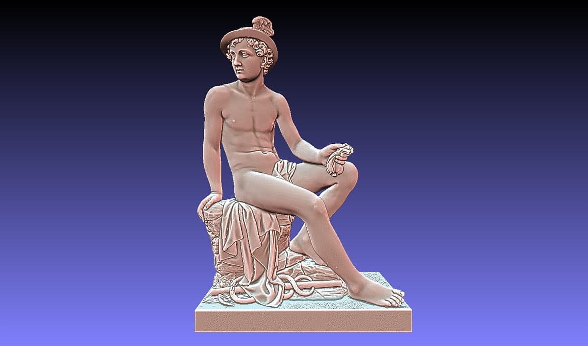 Mesh 3D della statua di Mercurio, vista laterale con il volto girato di profilo
