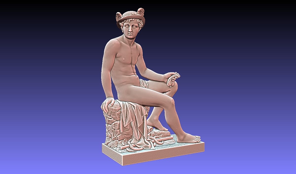 Mesh 3D della statua di Mercurio, vista frontale