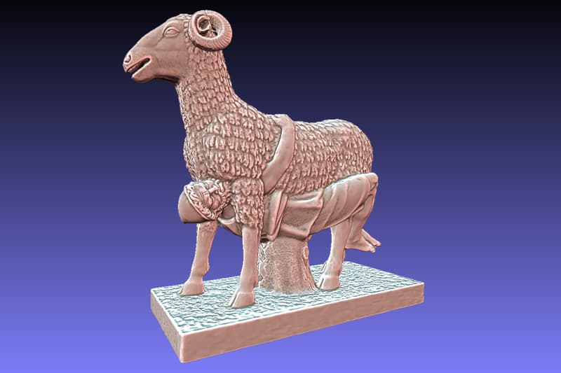 Dettaglio ravvicinato della mesh 3D che mostra la texture del vello dell'ariete